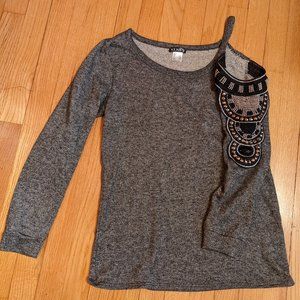 Cold shoulder sweatshirt with beaded sleeve
